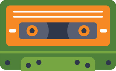 Green and orange vintage audio cassette representing music, sound recording, and the nostalgic era of analog technology