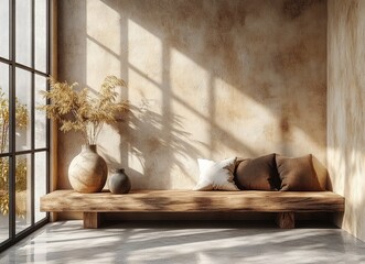 Minimalist Living Room Interior Design with Textured Wooden Wall and Ambient Lighting