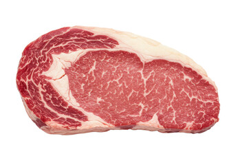 Raw ribeye steak isolated on white background, no depth of field, sharp.