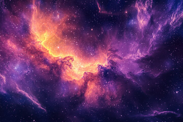 Ethereal nebula in rich purple and orange hues, deep space cosmic view