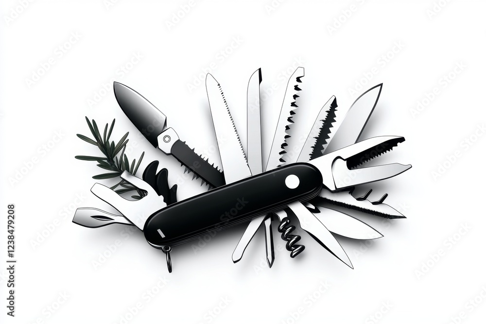 Leinwandbilder a bold icon of a multitool with various extensions, set against a plain white background, showcasing