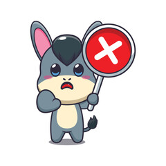 donkey mascot cartoon character vector illustration with wrong sign.