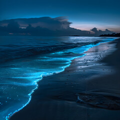 Bio luminescent plankton on a beach 