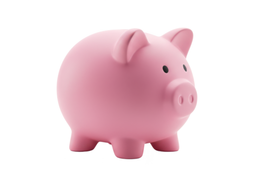 Pink piggy bank isolated on white background, no depth of field, sharp.