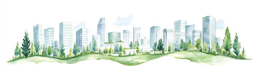 Obraz premium A picturesque city skyline blending greenery and modern architecture.