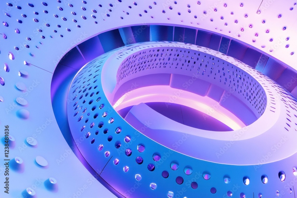 Aufkleber abstract futuristic spiral shape with illuminated blue and purple colors, showcasing a modern design