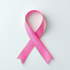 A simple pink ribbon symbolizes awareness and support for breast cancer initiatives. isolated on white background.