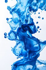 Vibrant blue paint fluid flowing on a white background, creates a visual effect, generative AI