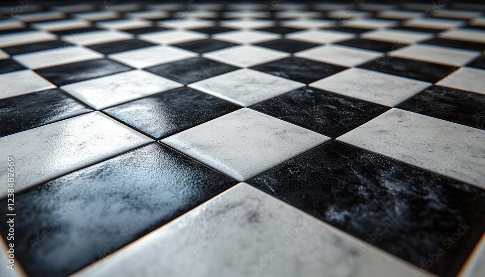 Poster black and white tiled floor surface with blurred background for flooring or background