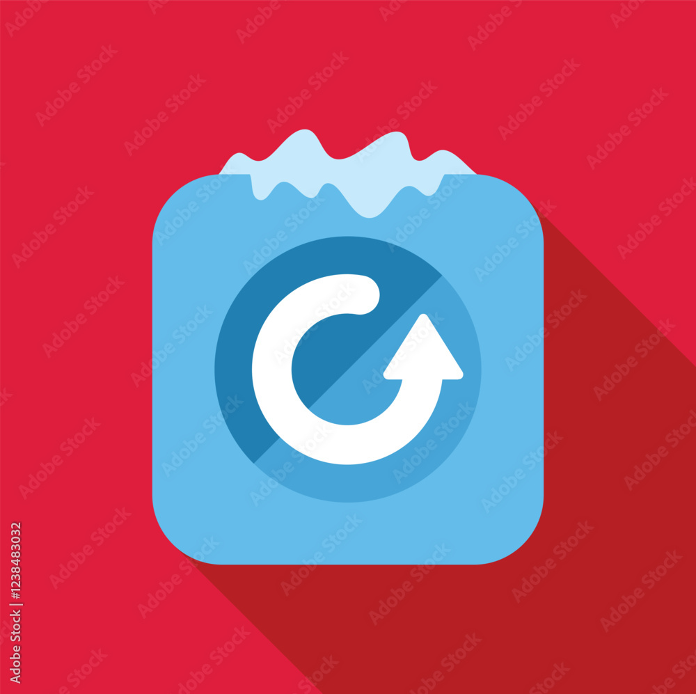 Poster rotating arrow sign representing a reload, refresh, restart, or reset process, emphasizing repetitio