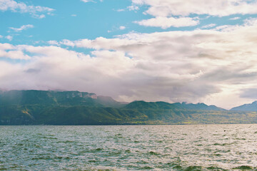 Nature background with lake Geneva or Lac Leman on a windy day