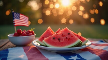 Vibrant July setup with red, white, and blue theme on a picnic table