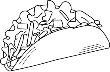 the art line illustration of Mexico dish called taco.