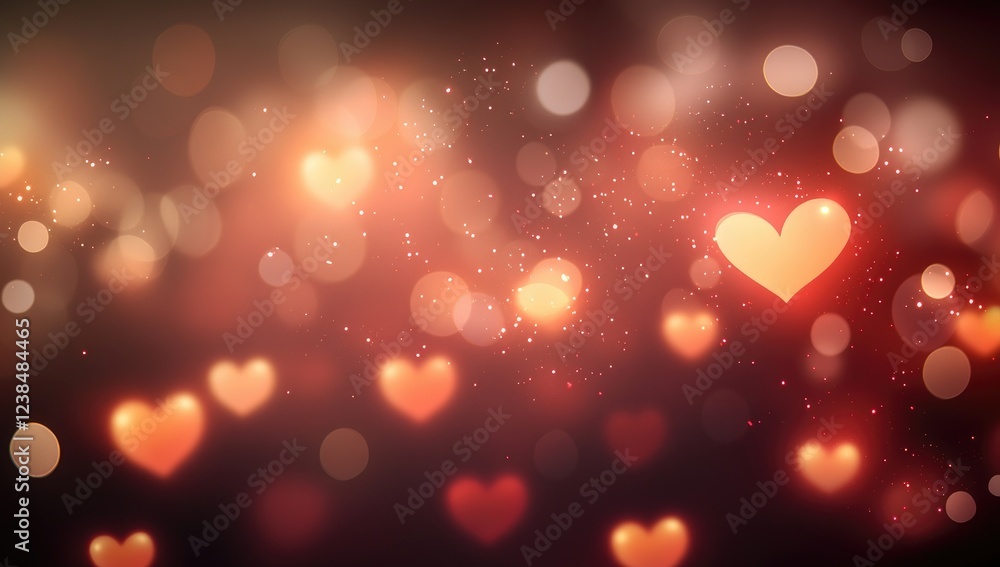 Poster abstract red heart-shaped bokeh with sparkling lights. romantic valentine's day background with copy