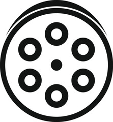 Simple black and white film reel icon symbolizing movie making, cinematography, and the entertainment industry