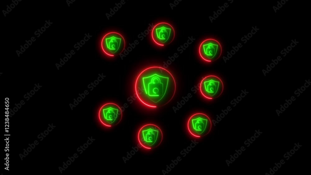 Poster futuristic digital glowing lock icon, and secure online systems for cyber security and technology co