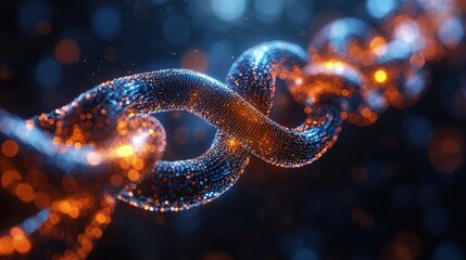 Abstract representation of a glowing chain symbolizing connectivity and unity in a digital space