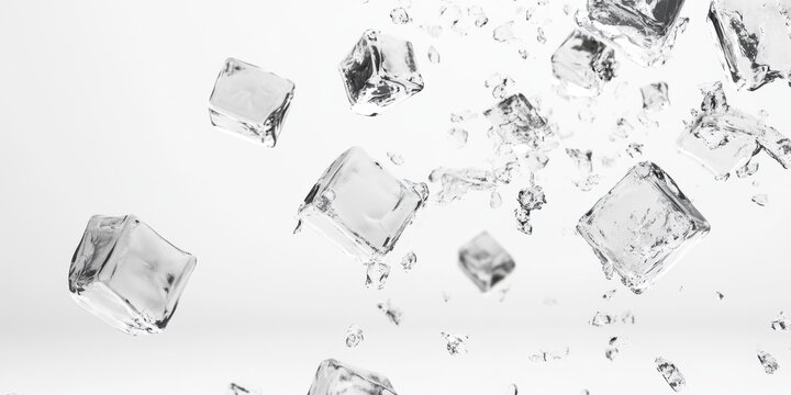  ice cubes blast on a white realistic background
