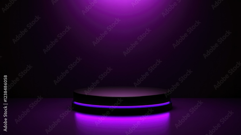 Poster abstract purple gradient background with a minimalistic platform in the center, ready for product di