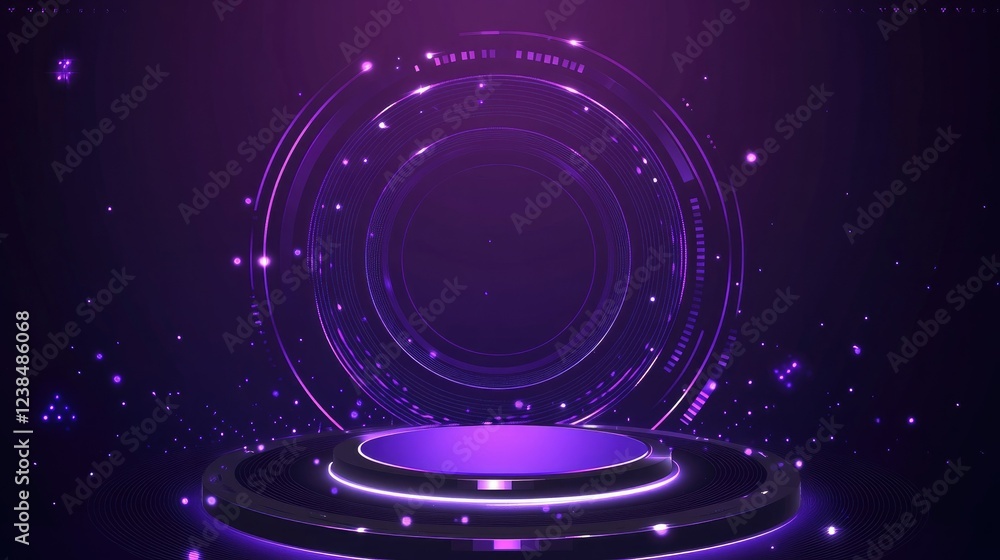 Poster abstract purple gradient background with a minimalistic platform in the center, ready for product di