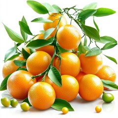 Fresh Mandarin Oranges on Branch with Kumquats