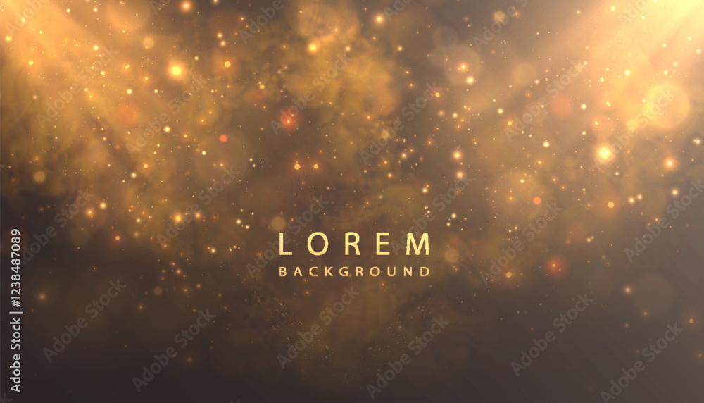 Poster Abstract background with glowing particles and glitter, bokeh motion effect with bright glow on black background.