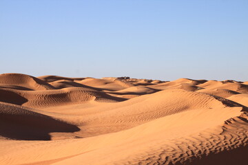 Sand dunes of the Sahara Desert in Tunisia near the oasis of Ksar Ghilane