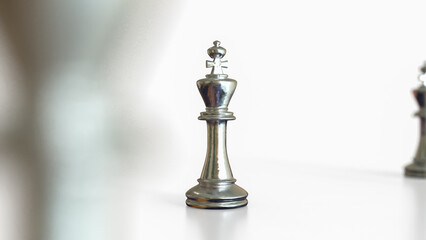 The King chess silver on white Background for Business concept 3d Rendering.