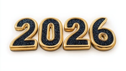 Gold Glitter Number 2026 On A White Background. Isolated Object Suitable For New Year Designs.