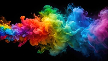Fototapeta premium Swirling colorful smoke particles dance in mid-air, forming a mesmerizing abstract explosion of vibrant hues and dynamic colors , abstract art, visual interest