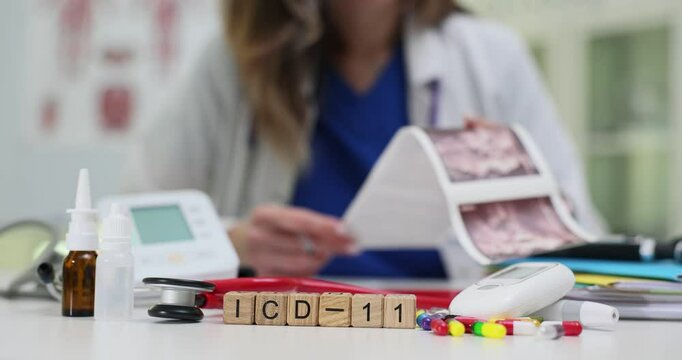 A skilled medical professional diligently reviewing the ICD11 documentation along with necessary health tools