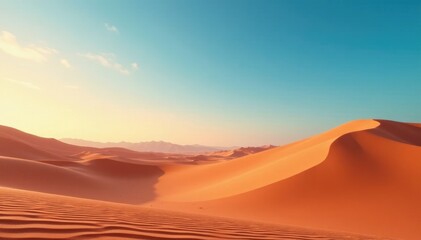 Tranquil orange hues meet serene blue skies at a vast desert landscape, sand, sky, nature