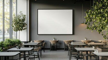 Clear shop sign design mockup mounted on a minimalist wall, black metal frame with clean white surface, ideal for showcasing cafe or bar logos