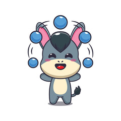 donkey mascot cartoon character vector illustration circus attraction with balls.