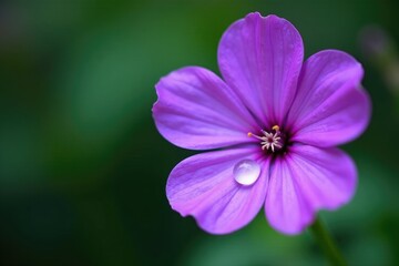 Closeup of a purple flower with a single water drop, nature, bloom, closeup