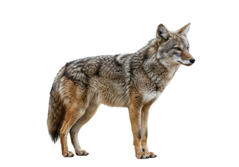Fototapeta premium A lone coyote Canis latrans isolated on white background, no depth of field, sharp.