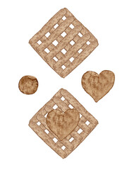 Homemade baking: puff pastry cookies for Valentine's Day. Isolated watercolor illustration