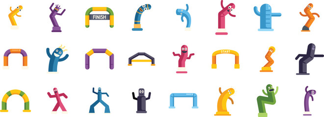 Wacky waving inflatable arm flailing tube men are dancing and having fun near start and finish lines