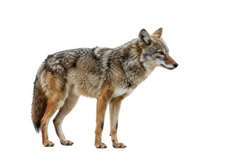 Obraz premium A lone coyote Canis latrans isolated on white background, no depth of field, sharp.