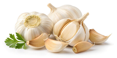 Fototapeta premium Organic Garlic Isolated on a White Background for Culinary and Health Benefits