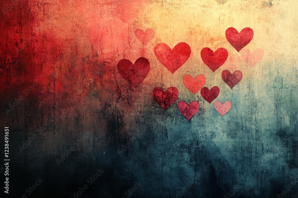 Poster grungy textured background with red hearts.