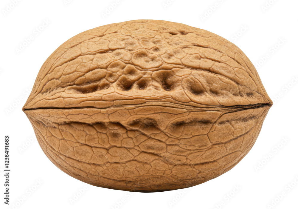 Aufkleber single walnut in shell isolated on white background, no depth of field, sharp.