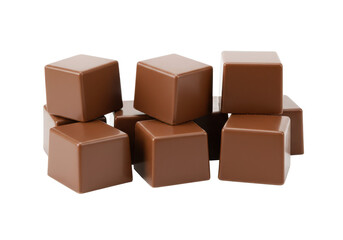 Cubes of milk chocolate bar isolated on white background, no depth of field, sharp.