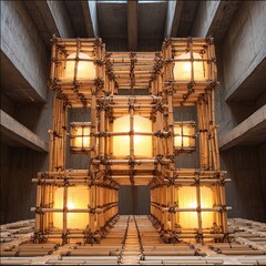 Obraz premium A light using bamboo scaffolding which is made for a table, use different kinds of forms for the bamboo scaffolding.