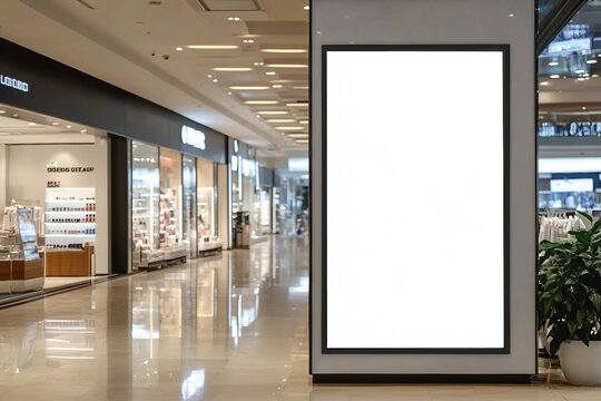 Mockup blank LED Screen billboard in front of entrance of cosmetics store in shopping mall, Empty space to insert multimedia, advertisement, promotion at prominent positions to attract attention