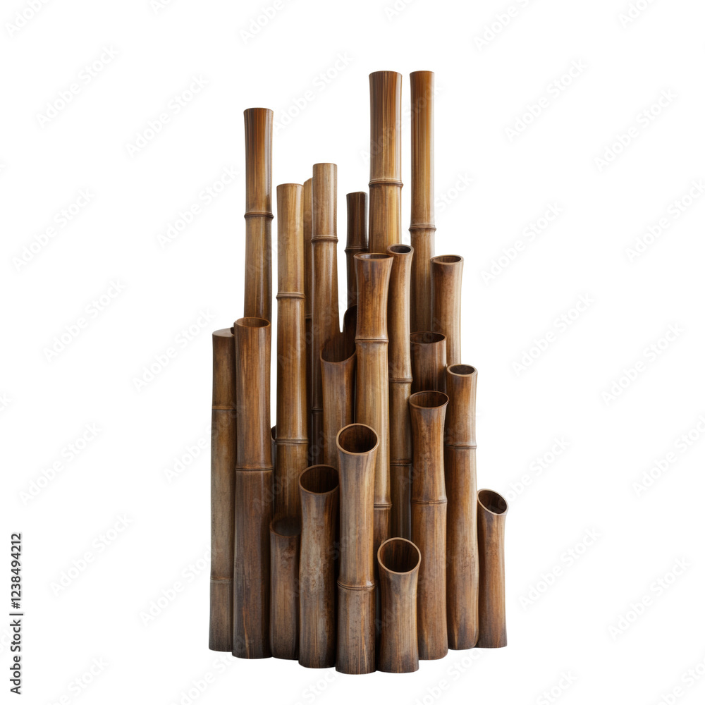 Poster a visually appealing arrangement of various sized brown bamboo tubes forms a unique decorative sculp