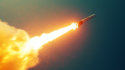 追跡撮影で捉えたロケット離陸—疾走する炎と煙の躍動感