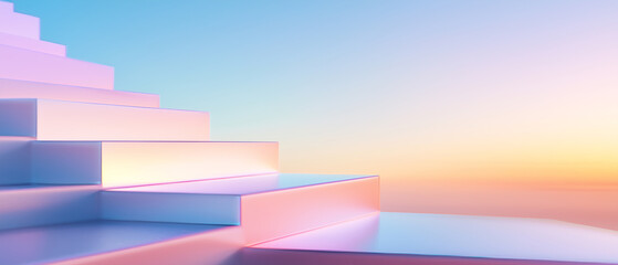 Minimalist abstract staircase with pastel gradient colors and soft lighting