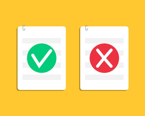 Set of check mark and cross mark document. 