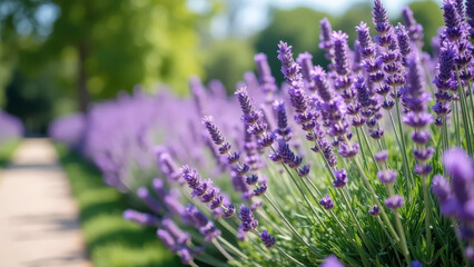 Naklejka premium Lavender flowers blooming in the garden. Selective focus.